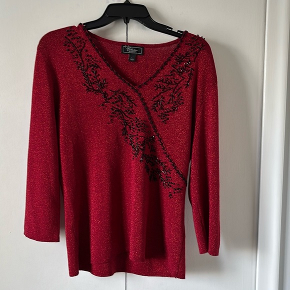 Holiday Red Sweater with Black Beading - Picture 1 of 4